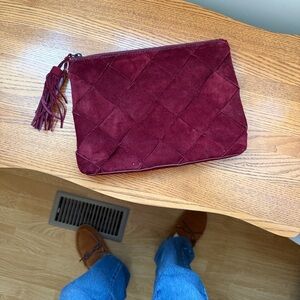 Loeffler Randall Quilted Suede Burgundy Clutch